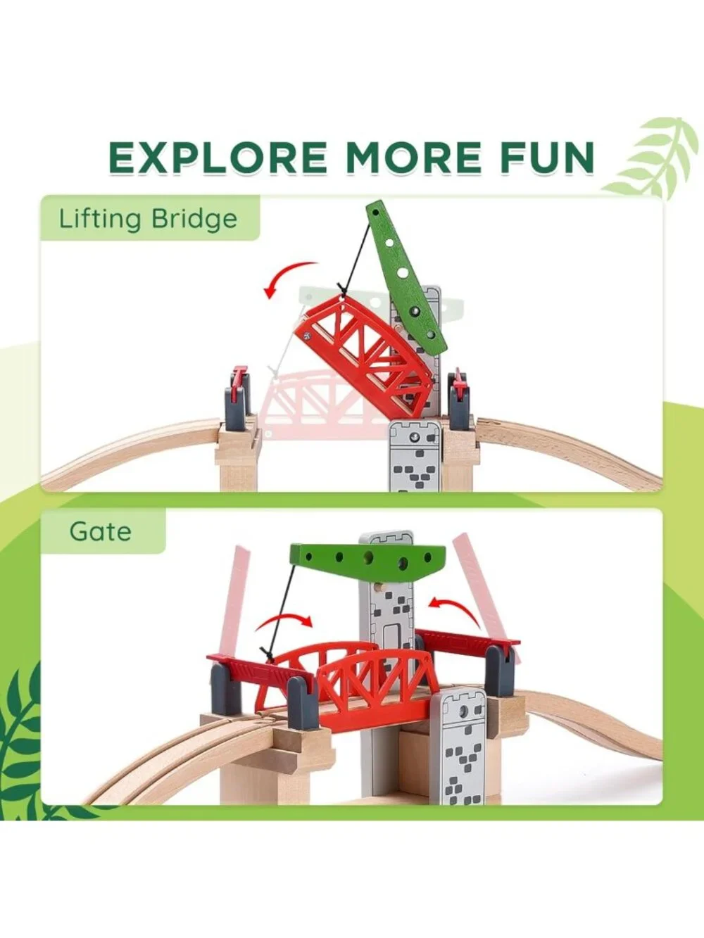 Wooden Train Set with Moveable Lifting Bridge & Track - Kids Play Accessories